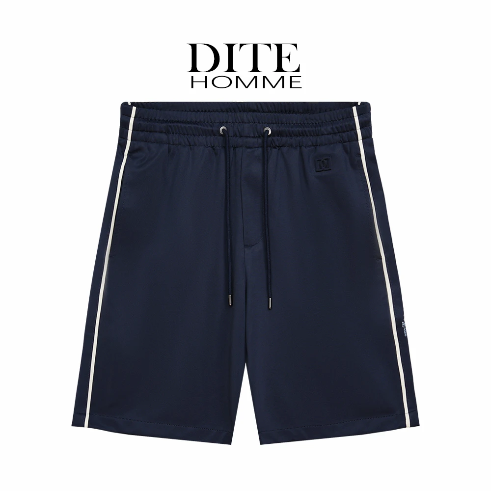 Dite迪特男士夏季薄款速干冰丝凉感透气条纹刺绣蓝休闲短裤五分裤