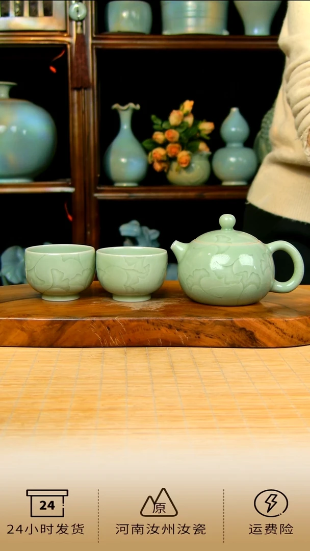 全手工雕刻银杏西施壶加银杏杯