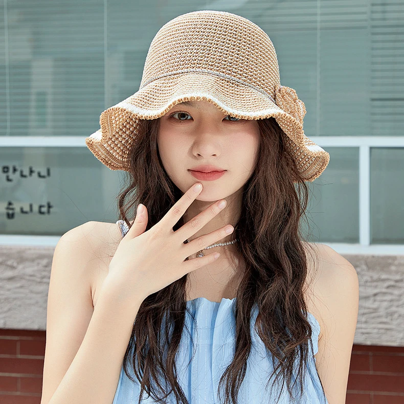 夏季女生防晒帽透气遮阳帽女士洋气大沿渔夫帽优雅太阳帽盆帽潮