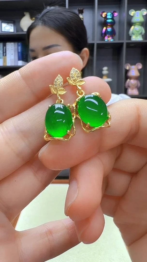 翡翠14K金镶嵌颈饰沉白diy劲饰耳针