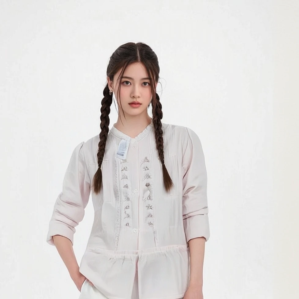 粉色绣花花边家居服睡衣套装