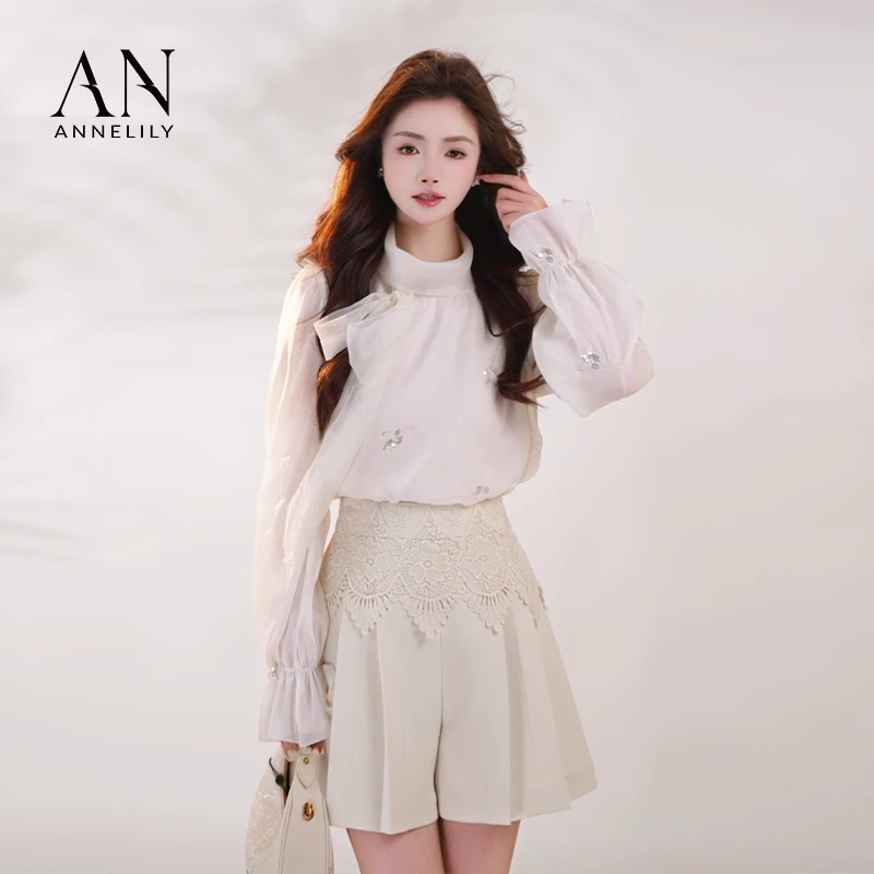 ANNELILY【小拾】新款法式设计师气质百搭轻奢短裤AK2502049