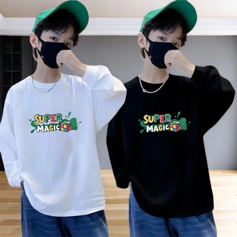 潮流纯棉男童长袖t恤男童长袖时尚中大童韩版纯棉男孩春秋季上衣