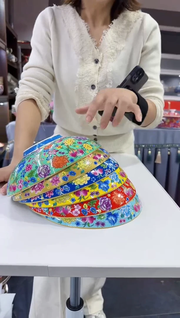 珐琅8.5英寸元宝盘6个景德镇混色