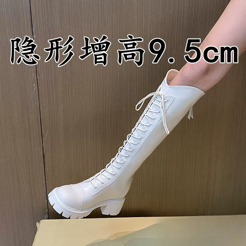 V口过膝秋冬靴女2025新款小个子白色内增高长靴不长筒高筒时尚靴