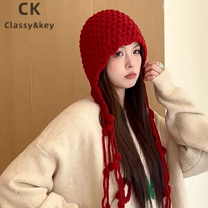 Classykey新加坡设计师联名款帽子秋冬保暖毛线帽镂空包头帽