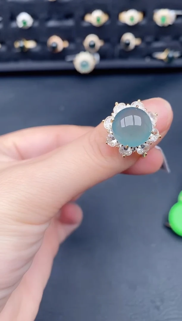 银S925镶嵌戒指翡翠天然a货翡翠129