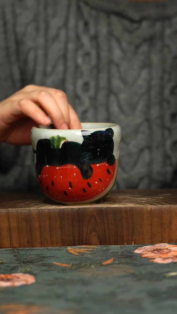 杯釉下彩手工手绘同款陶器