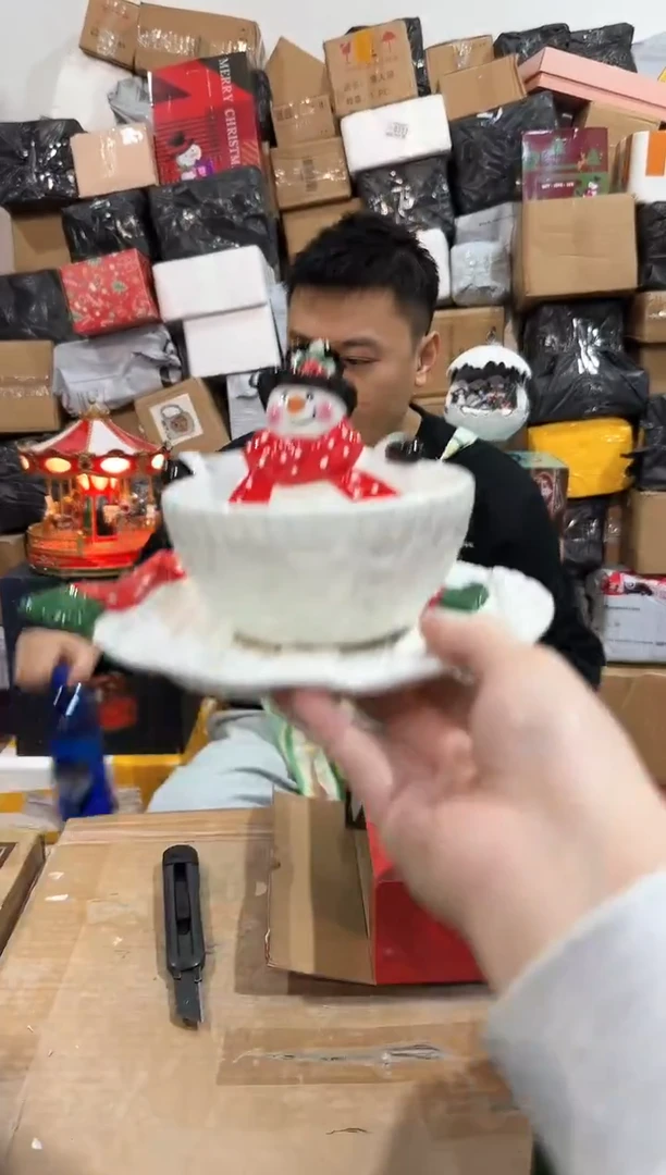 瓷片原盒雪人盘加雪人碗