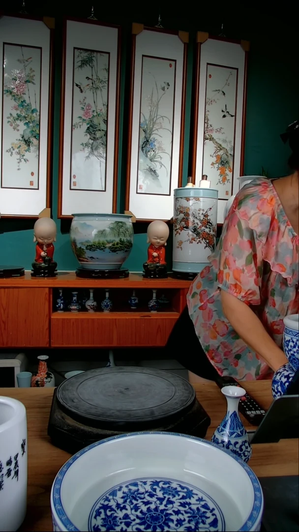 摆件贺*景德镇手绘四条屏888888