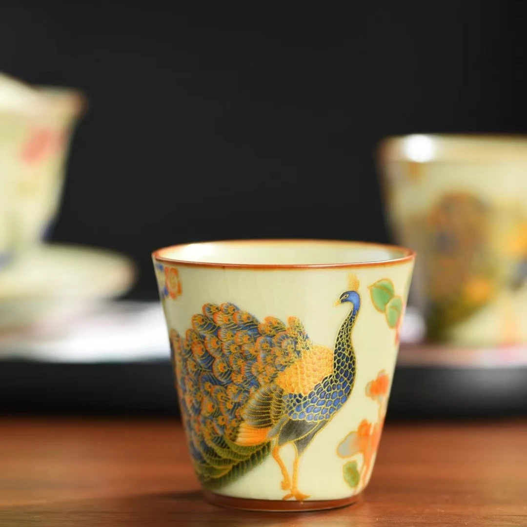 汝窑孔雀闻香杯品茗杯开片设计40毫升G1401