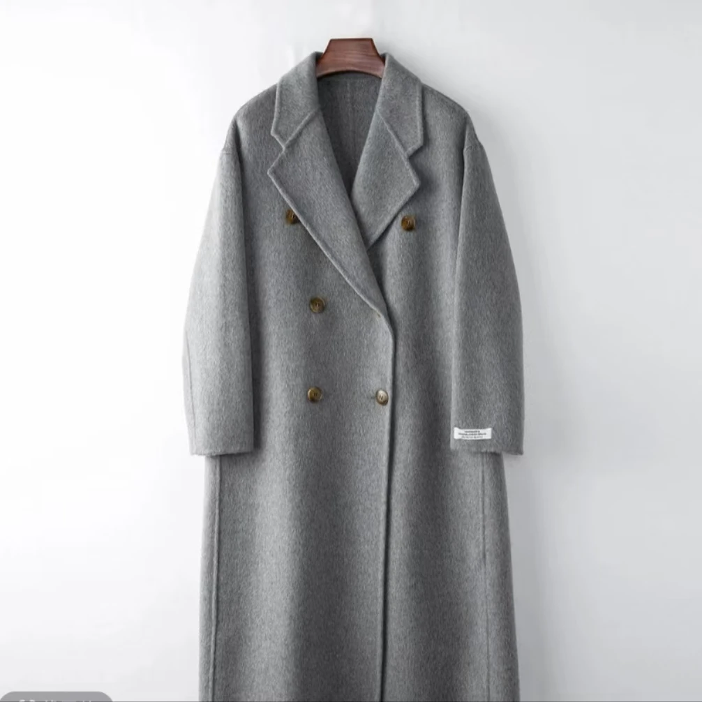 【安妮轻奢】春季新款长款双面羊毛大衣（手工缝制）8051