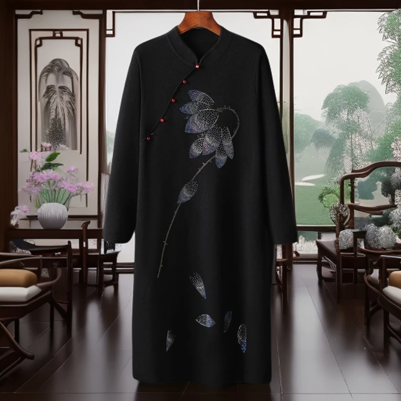 2192针织冰丝重工洋气阔优雅旗袍裙高端国风连衣裙妈妈太太裙子春