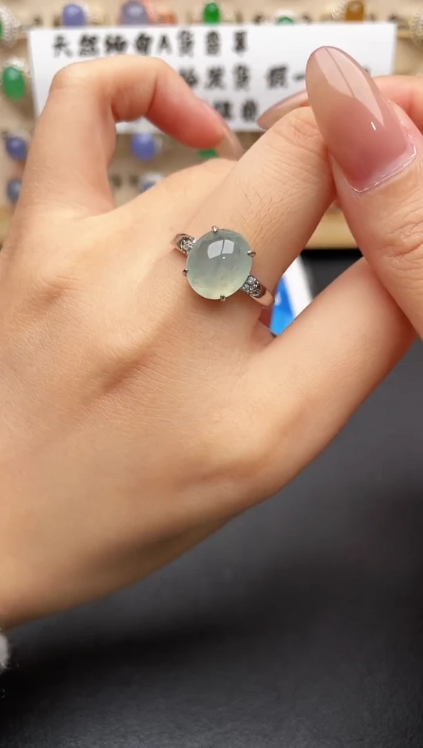 银S925镶嵌戒指翡翠一物一证一礼盒