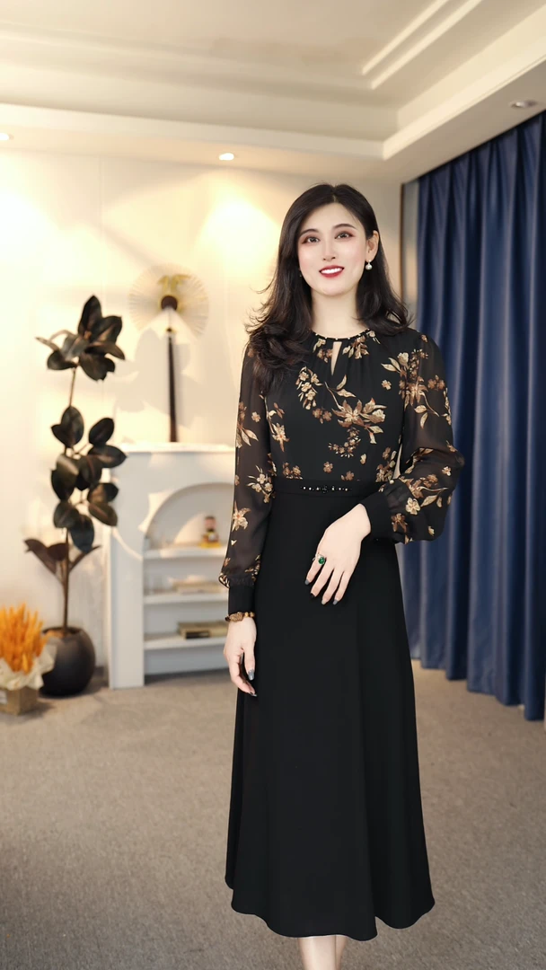 小众设计感显瘦气质时尚复古连衣裙收腰秋冬拼接轻奢9006