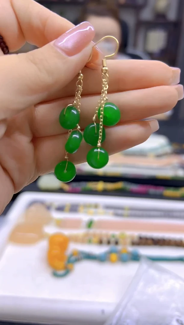 翡翠14K金镶嵌耳饰DIY款E439