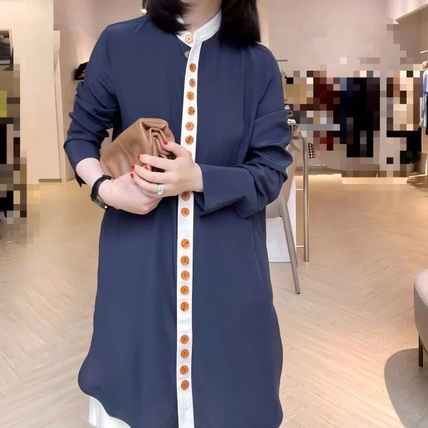 ZZ·DANGDANG100双绉真丝立领长款衬衫纽扣设计感百搭气场10721037