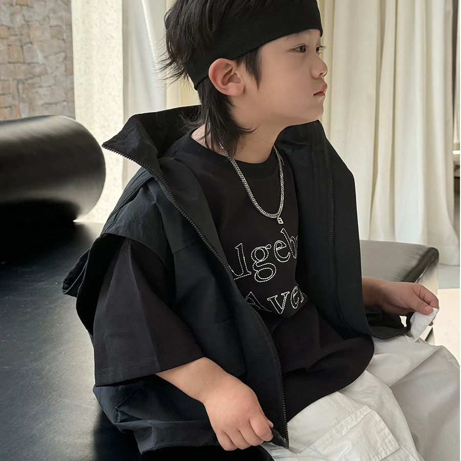 YH-25007 儿童马甲2025年春秋新款男孩街舞连帽坎肩女童韩版衣服