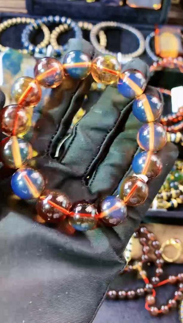 【闪购商品】琥珀珠宝奇石未镶嵌14mm红蓝老矿区手串