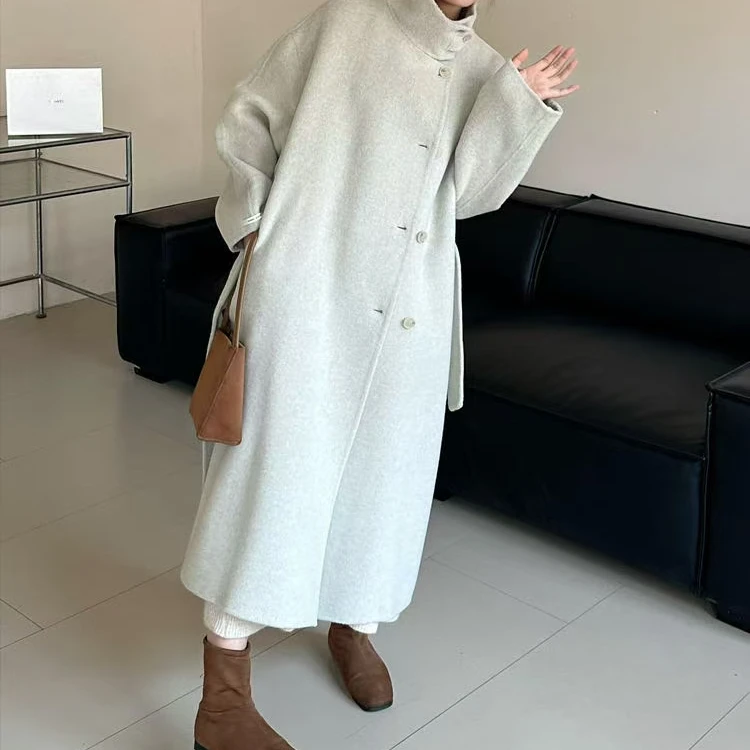 4847冬季高级感立领单排扣毛呢大衣外套