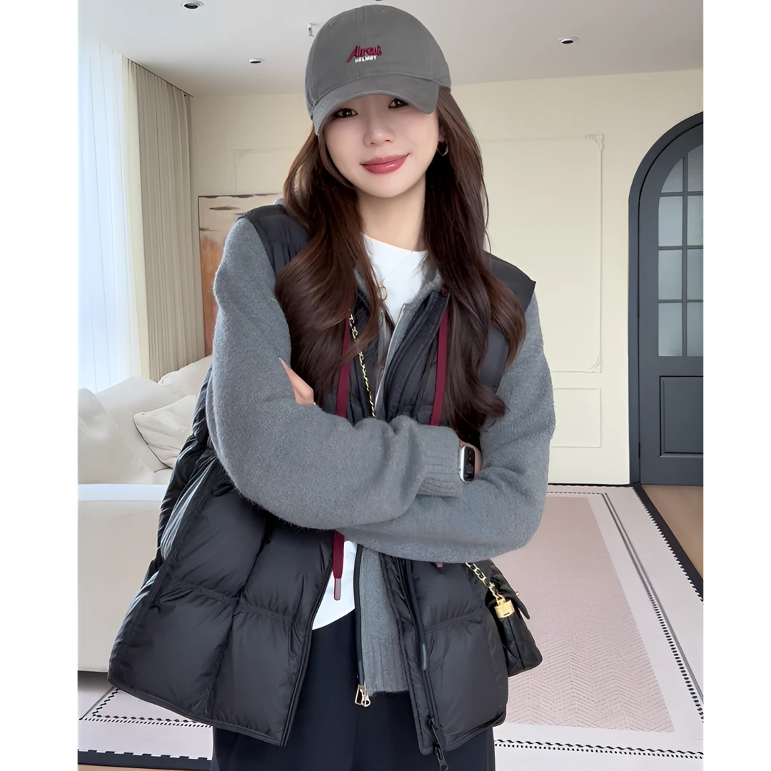 【余欢欢】冬季休闲百搭简约圆领抽绳羽绒马夹-YHW50816