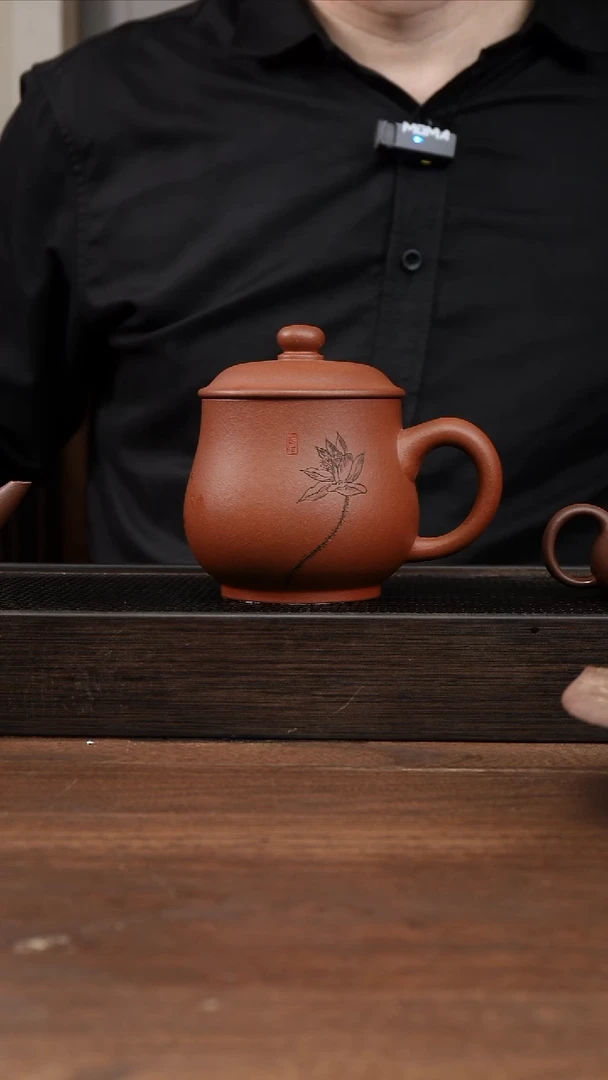 茶杯紫砂红清水 盖杯 莲花