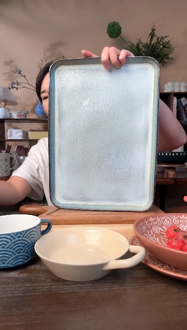 14.8英寸做旧窑变大长方盘微瑕