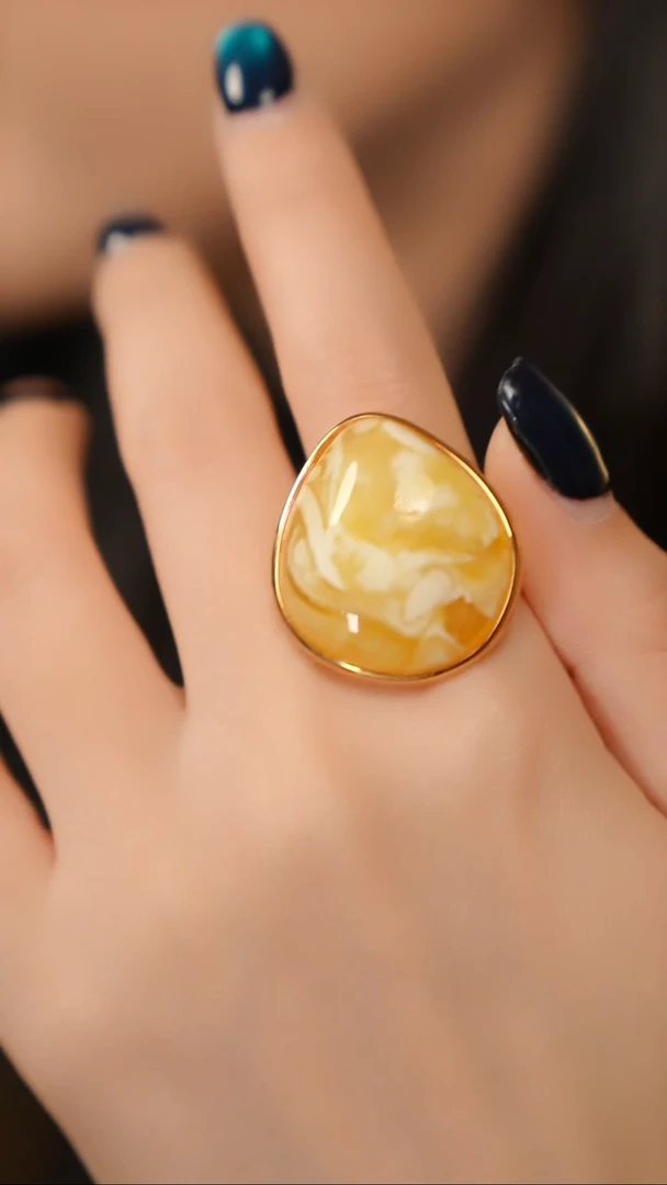 银S925镶嵌蜜蜡戒指孤品金白戒指