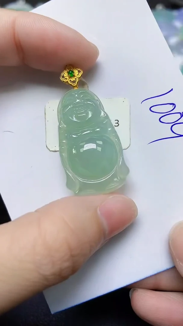 翡翠18K金镶嵌颈饰天然自然緬甸A貨翡翠
