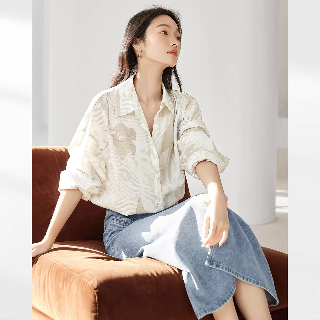 门店4/9&9！素描衬衫」高级氛围感气质印花宽松百搭衬衣上衣D00191