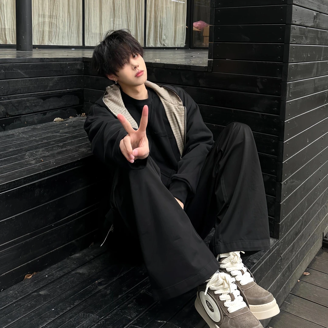 美式简约字母印花撞色条纹连帽卫衣外套男女秋冬休闲宽松开衫上衣
