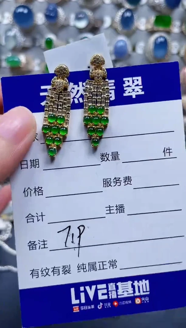 银S925镶嵌翡翠耳饰719
