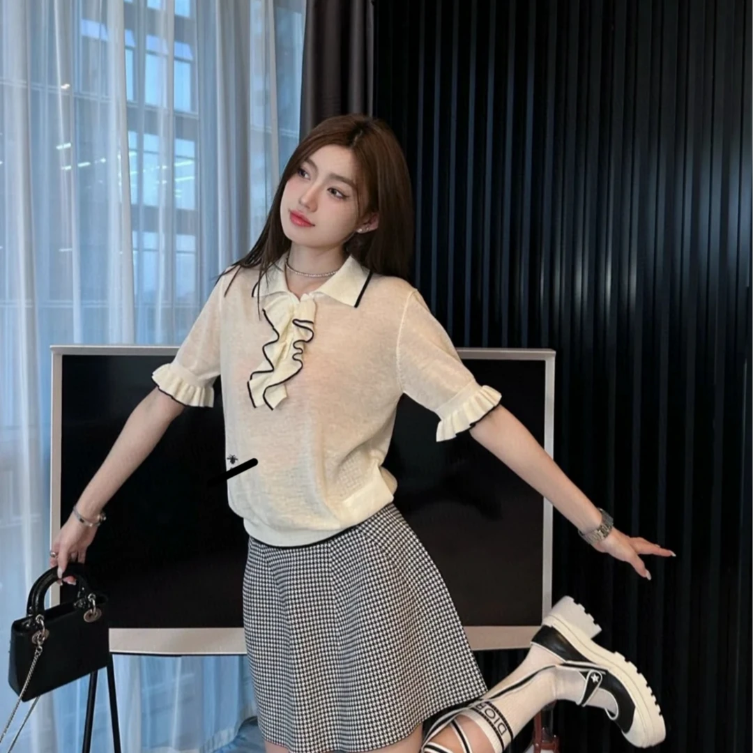 《075》毛针织衫女上衣袖轻职风短袖ins设计感