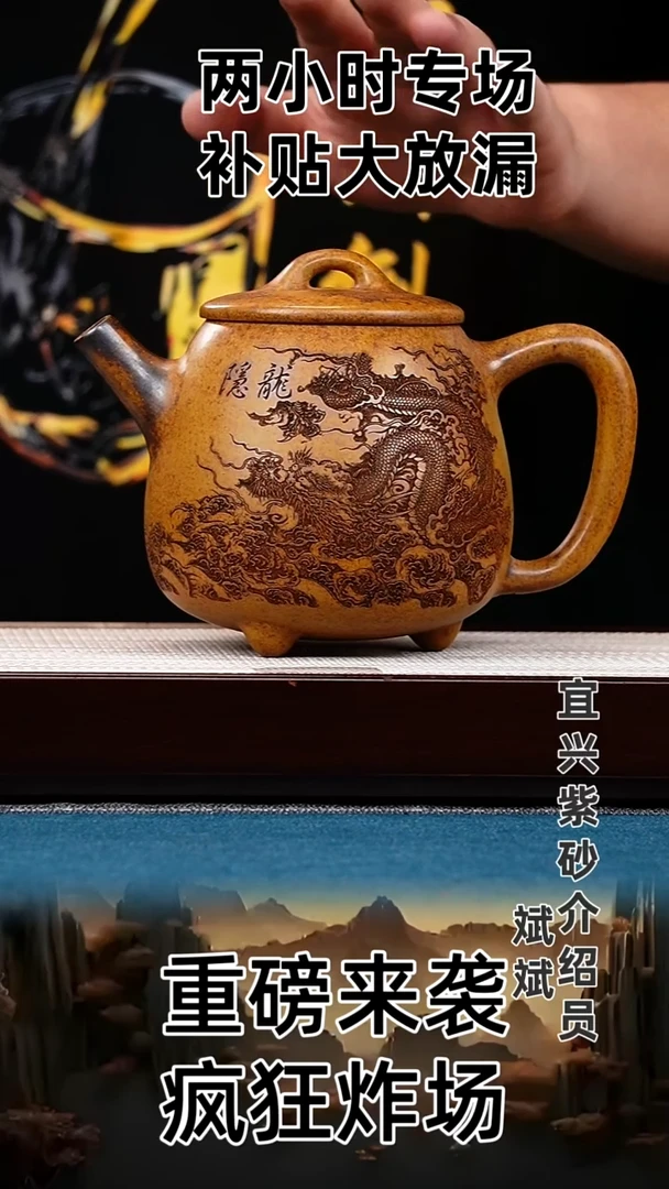 茶壶紫砂高瓢 黄金段 隐龙