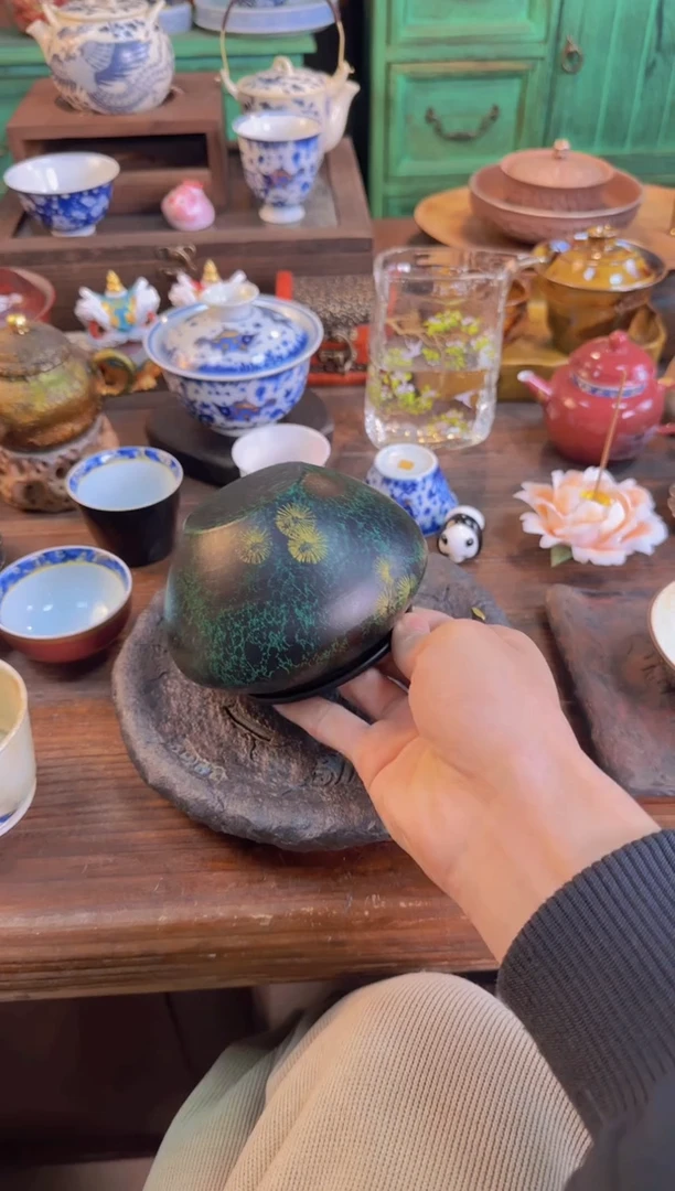 【闪购商品】茶器 绿色大漆铜建水