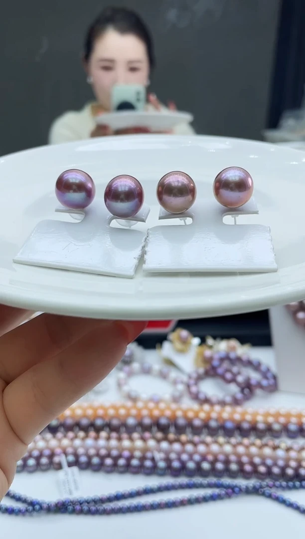 未镶嵌耳饰淡水珍珠紫色系耳饰