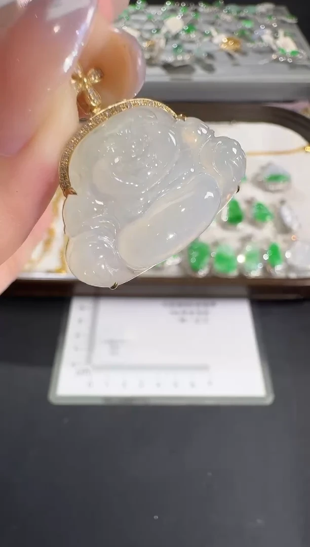 吊坠(不含链)18K金镶嵌翡翠【源头工厂】钻石镶嵌