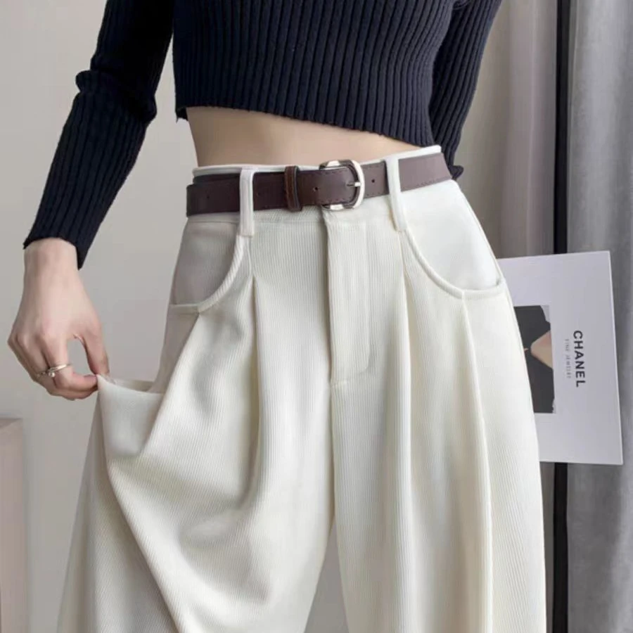 2025秋冬新款欧棉绒阔腿裤女高腰垂坠感休闲直筒百搭小个子阔腿裤