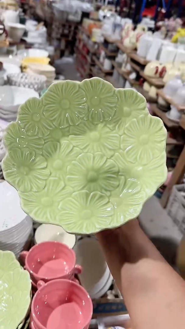 碗9英寸浮雕花朵深盘微瑕 凑满20元包邮