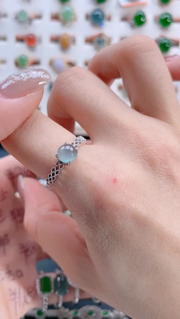 银S925镶嵌戒指翡翠天然翡翠