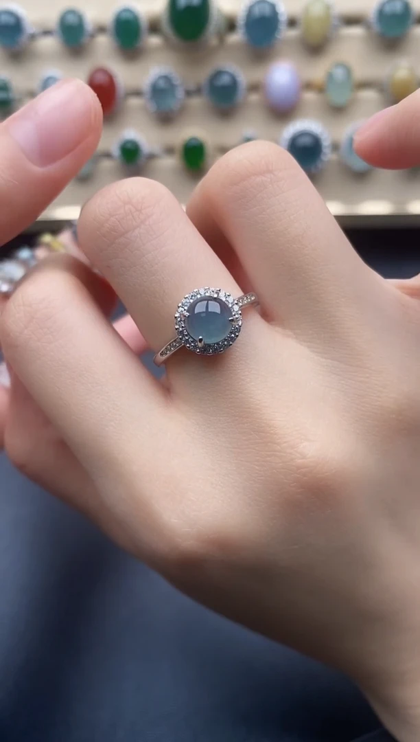 翡翠戒指银S925镶嵌一物一证一礼盒