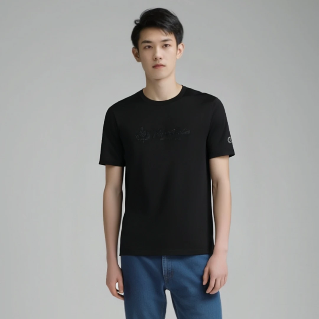 曼加龙【LOGO烫钻】25年夏季新款休闲透气凉感圆领短袖男t恤6151282