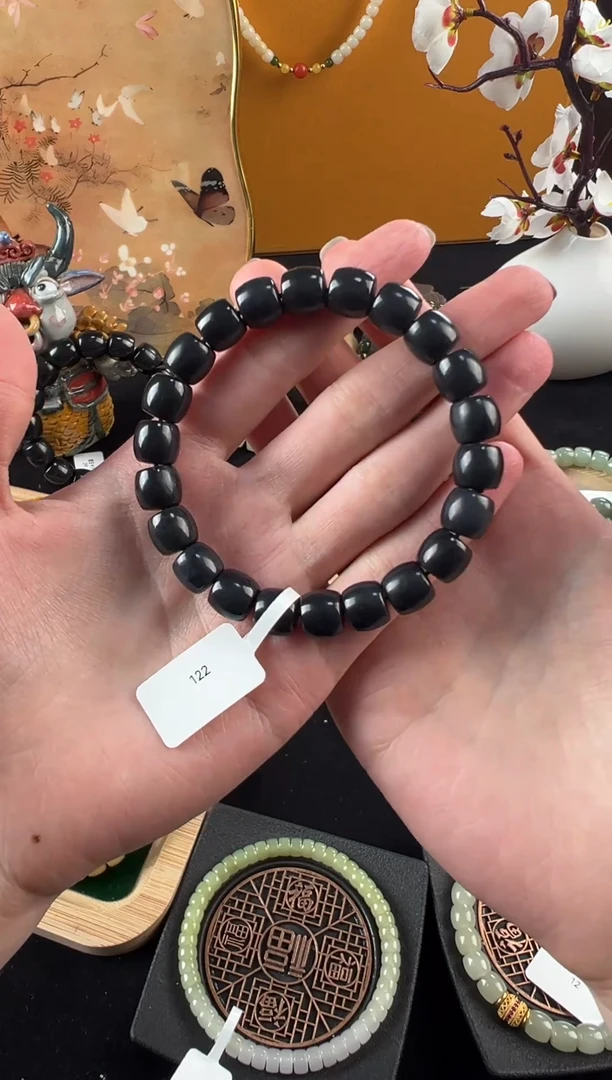 未镶嵌手串和田玉122黑青卡10mm
