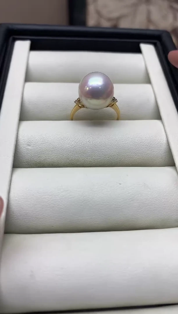 18K金镶嵌戒指淡水珍珠12-13mm