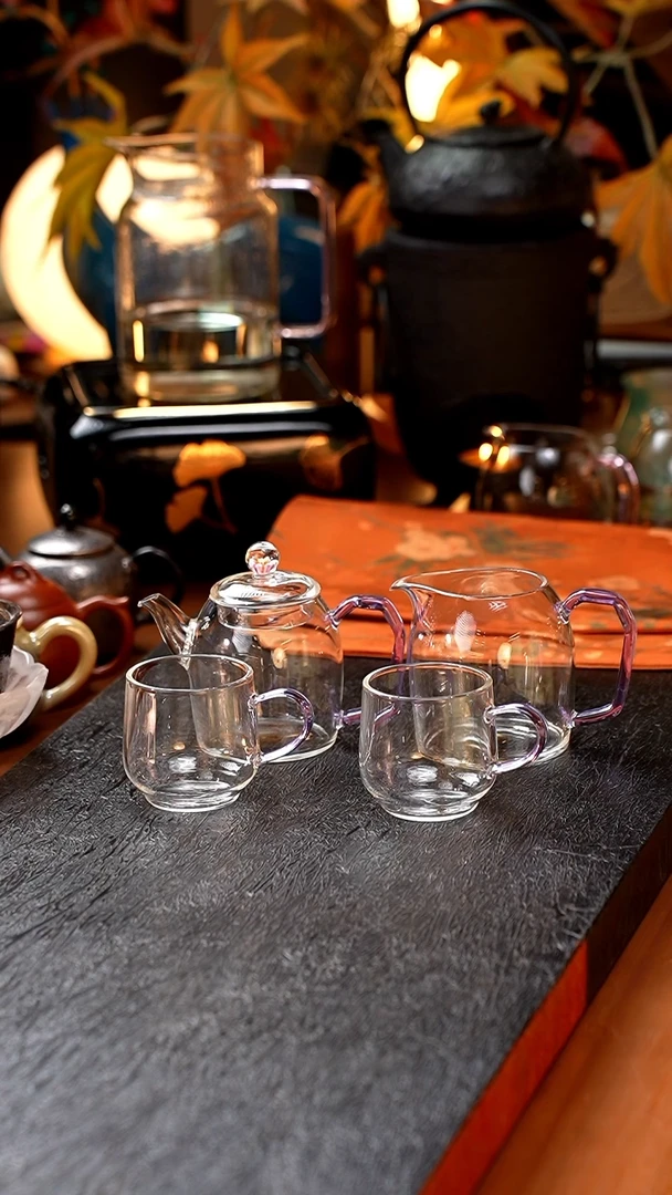 暗香疏影/秦权小泡壶/紫海棠+秦权匀杯/浅紫+水月杯2入/浅紫