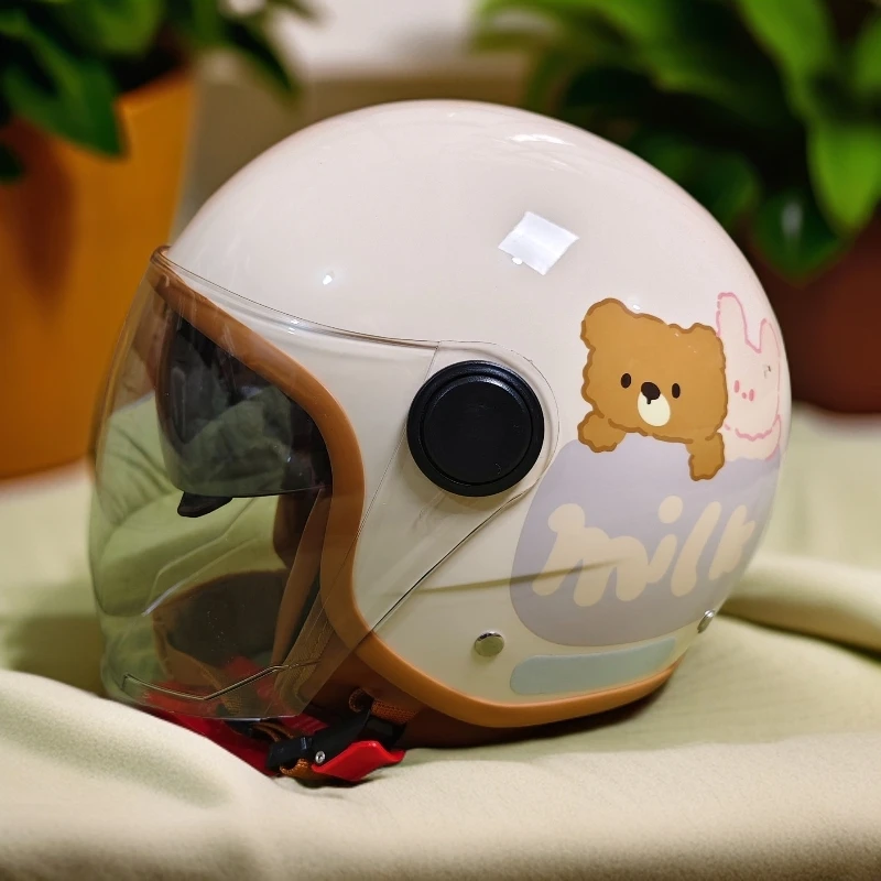 09冬季米色新国标双镜片护耳可拆电动车头盔