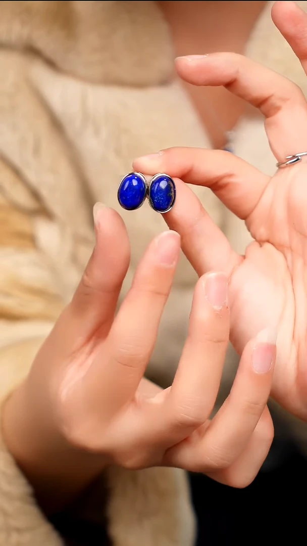 水晶摆件银S925镶嵌青金石耳坠06