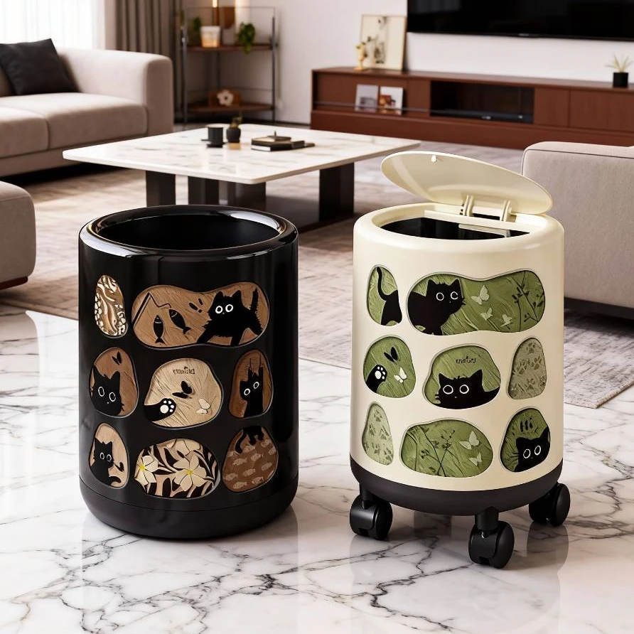 美世达中古风垃圾桶2025新款家用客厅高颜值卧室带盖带轮大卫生桶