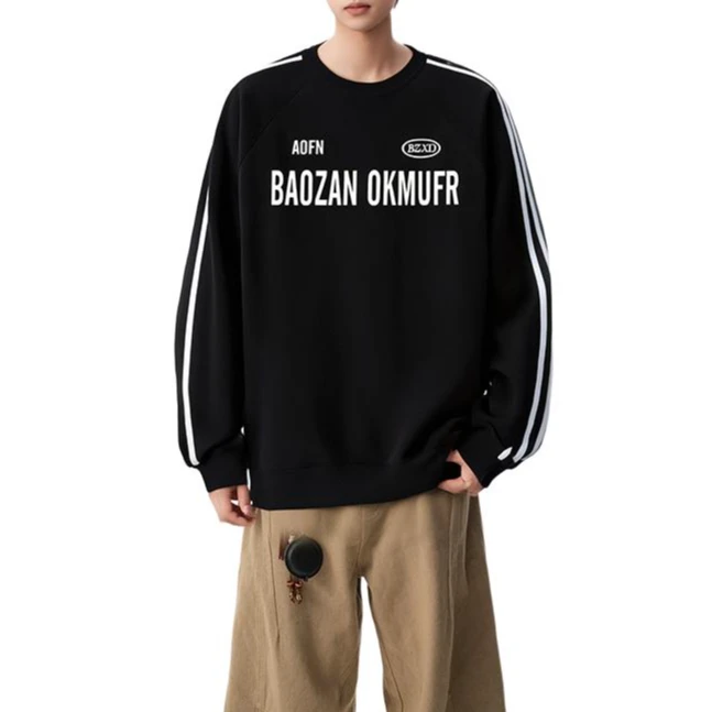 BAOZAN/爆赞秋冬款圆领卫衣男长袖T恤宽松潮流学生上衣男装打底衫
