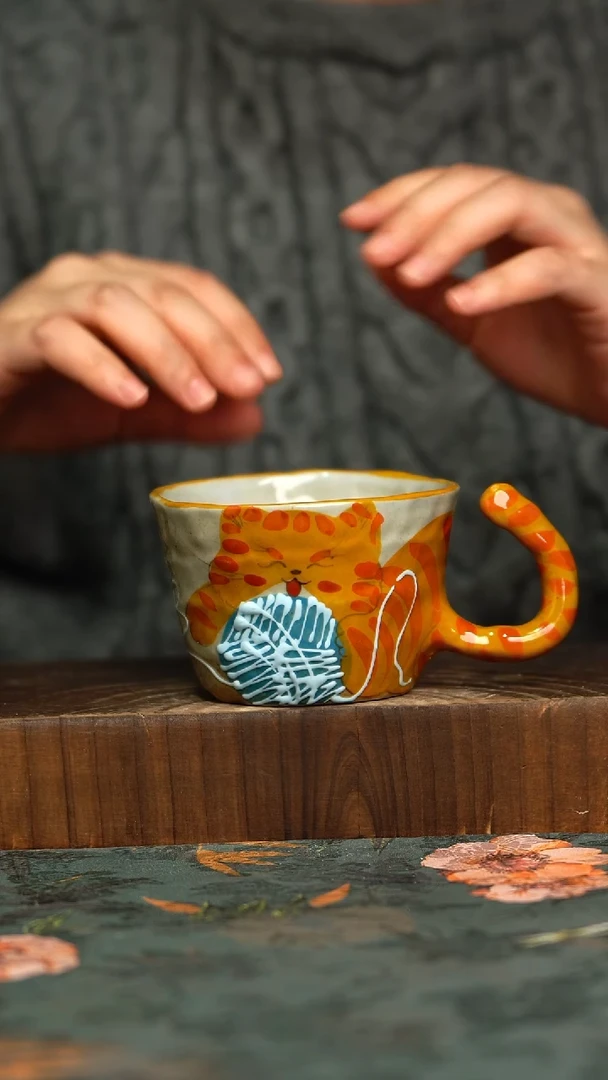 杯釉下彩手工手绘同款陶器